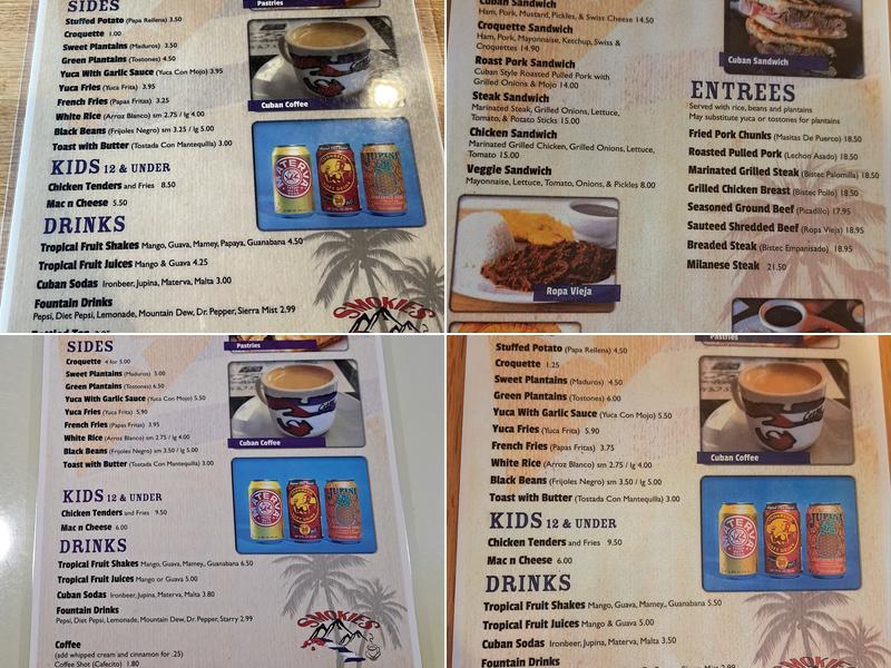 Smokies Cuban Cafe Menu
