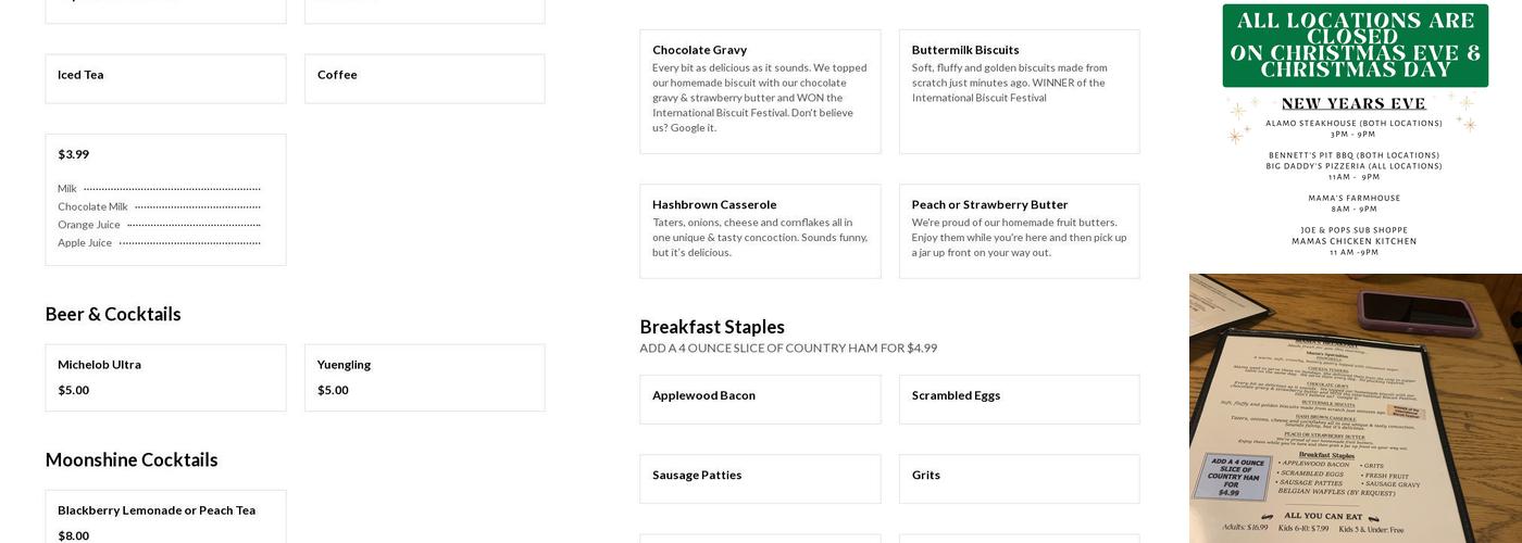 Mama's Farmhouse Menu