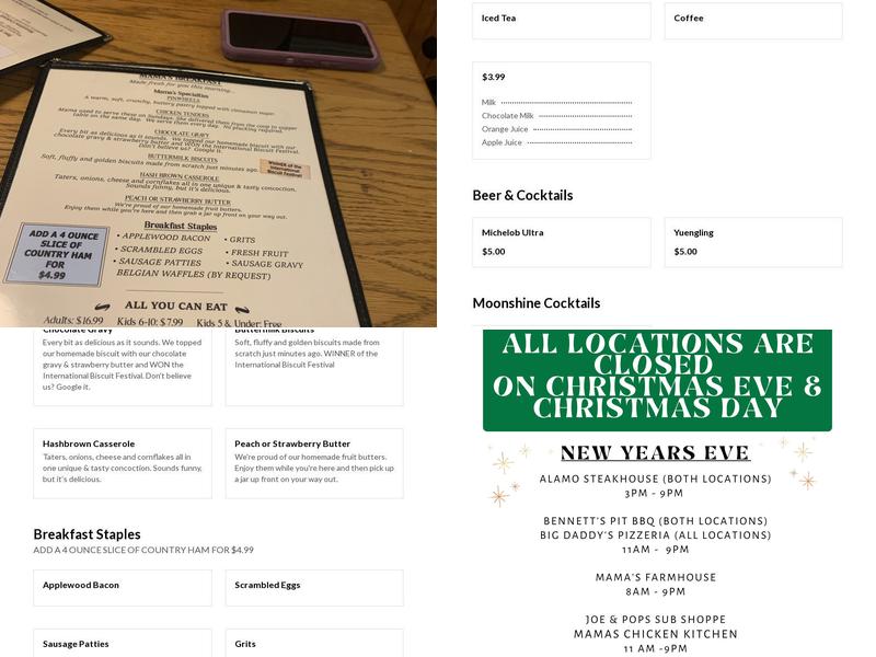 Mama's Farmhouse Menu