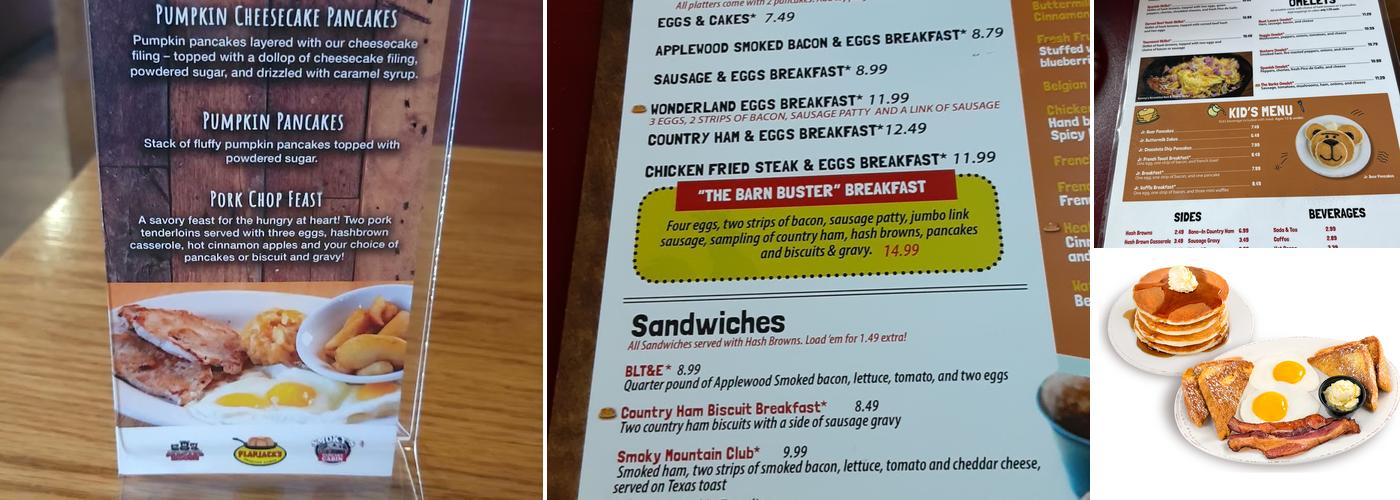 Flapjack's Pancake Cabin Menu