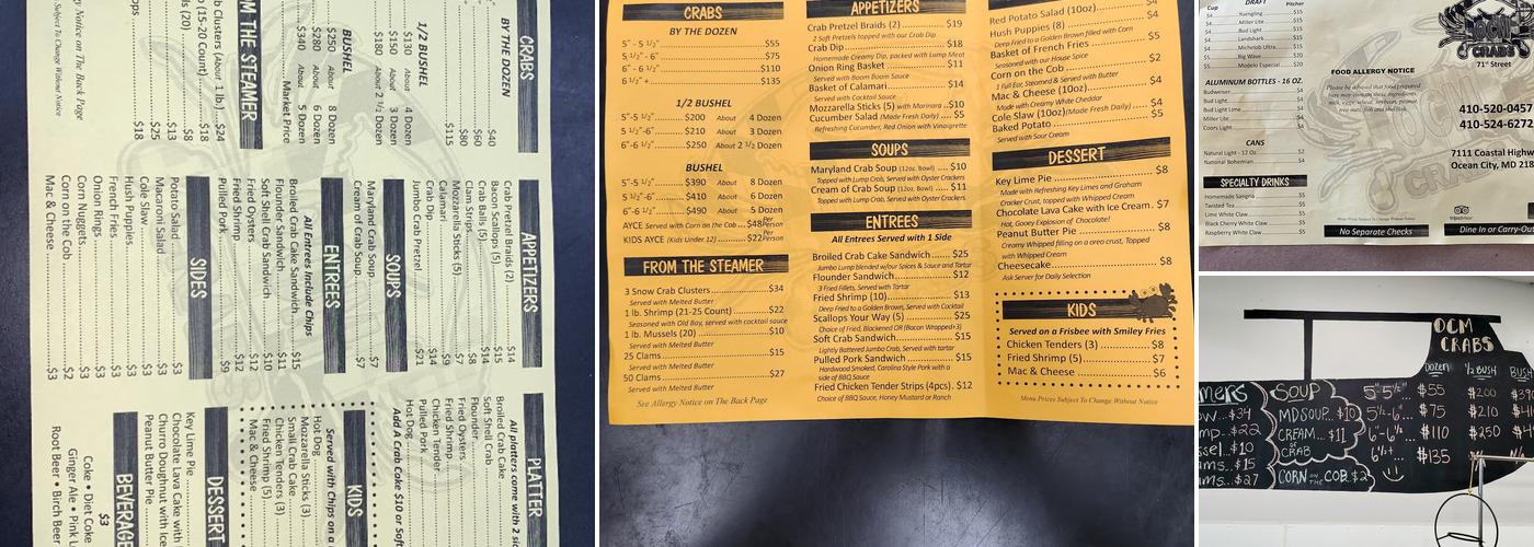 OCM Crabs Menu