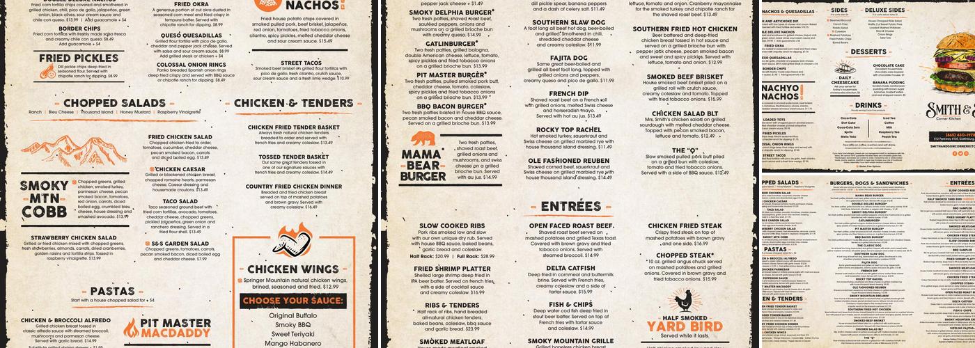 Smith & Son Corner Kitchen Menu