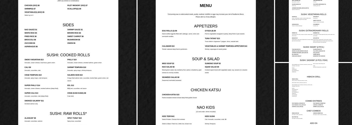 NAO Japanese Grill Menu