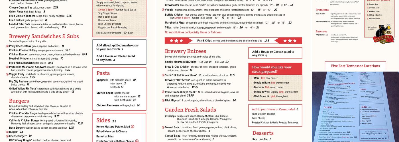 Smoky Mountain Brewery Menu