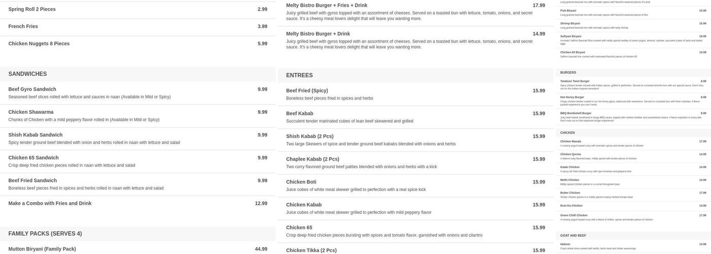Biryani Pointe - Gurnee Menu