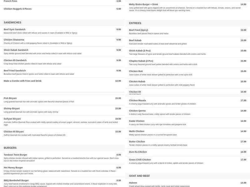 Biryani Pointe - Gurnee Menu