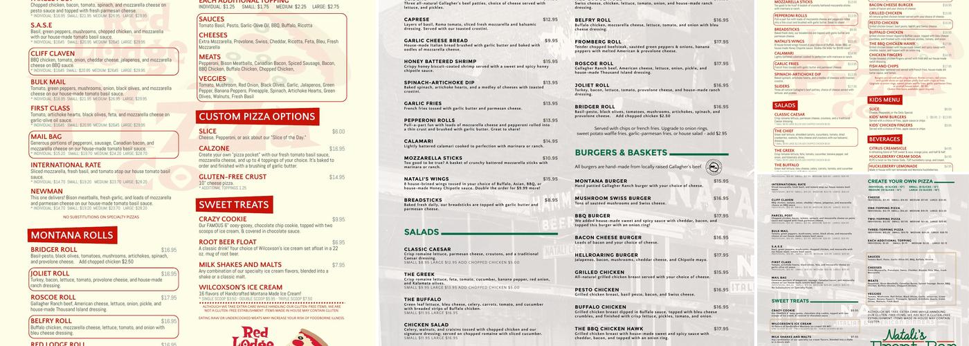 Natali's Front Bar Menu