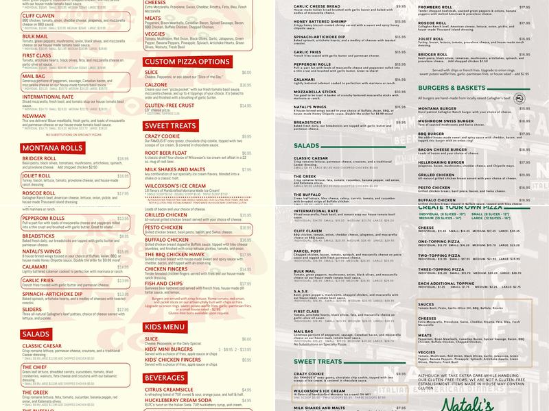 Natali's Front Bar Menu