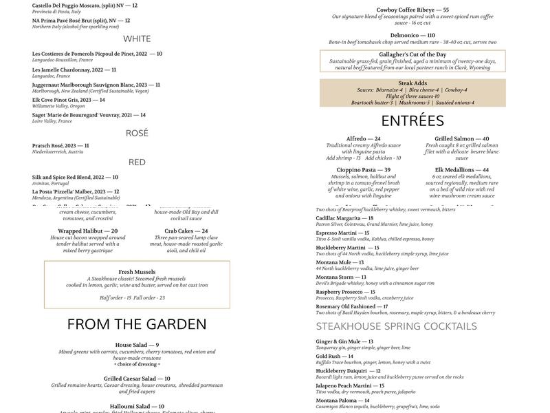 Carbon County Steakhouse Menu