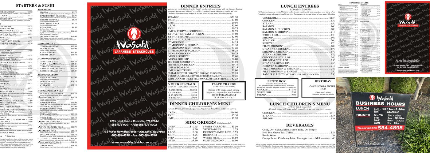 Wasabi Japanese Steakhouse Menu