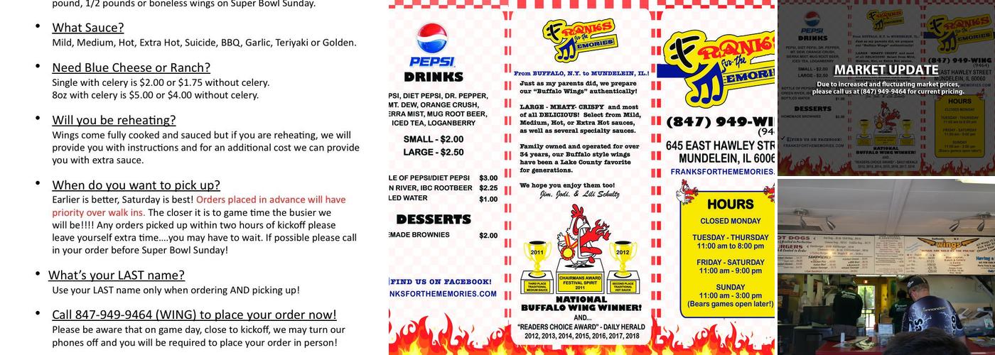 Franks For the Memories Menu