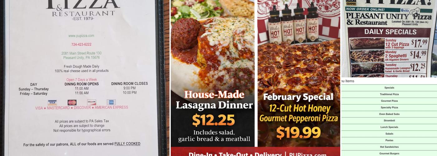 Pleasant Unity Pizza Menu