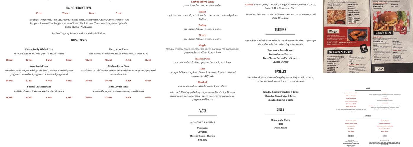 Baldy's Original Pizza Menu