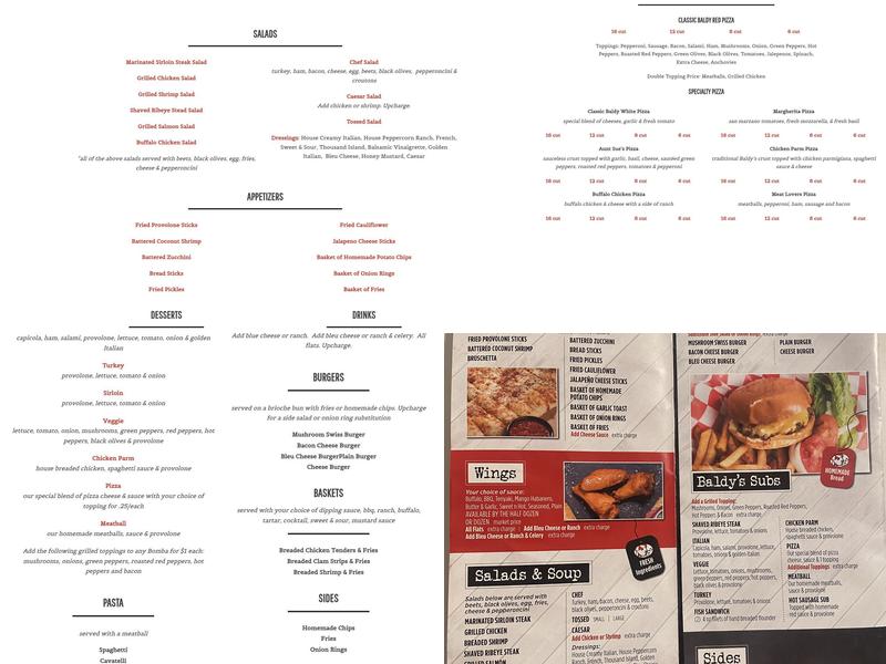Baldy's Original Pizza Menu