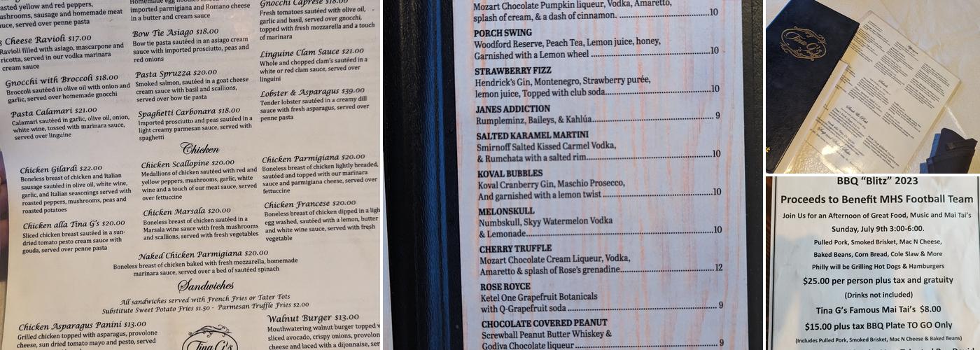 Tina G's Menu