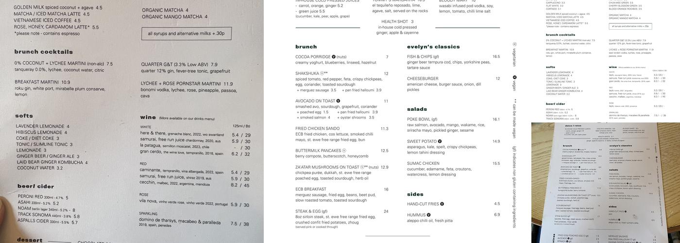 Evelyn's Cafe & Bar Menu