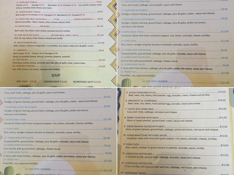 Estrella Hondumex Menu