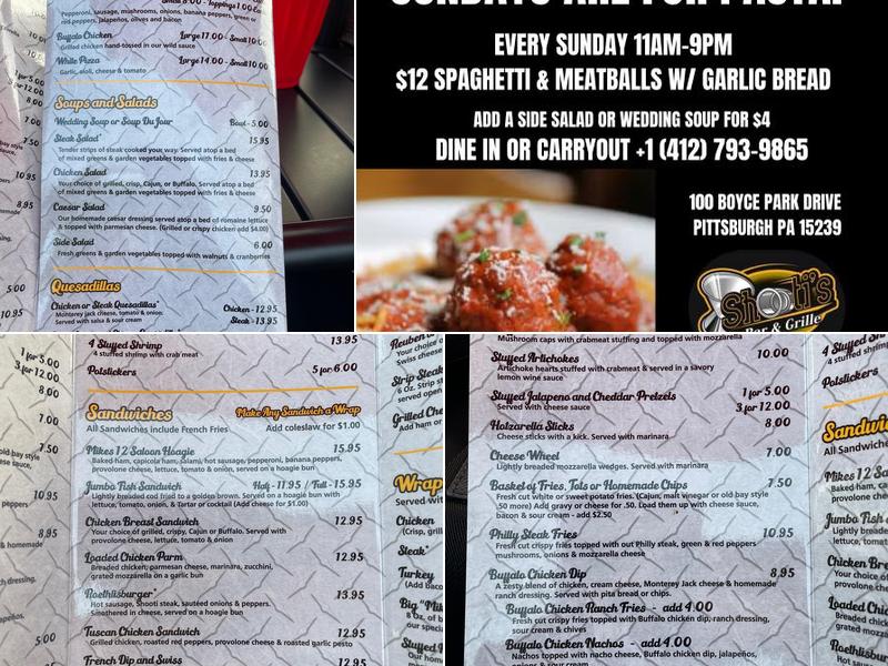 Shooti's Bar and Grille Menu