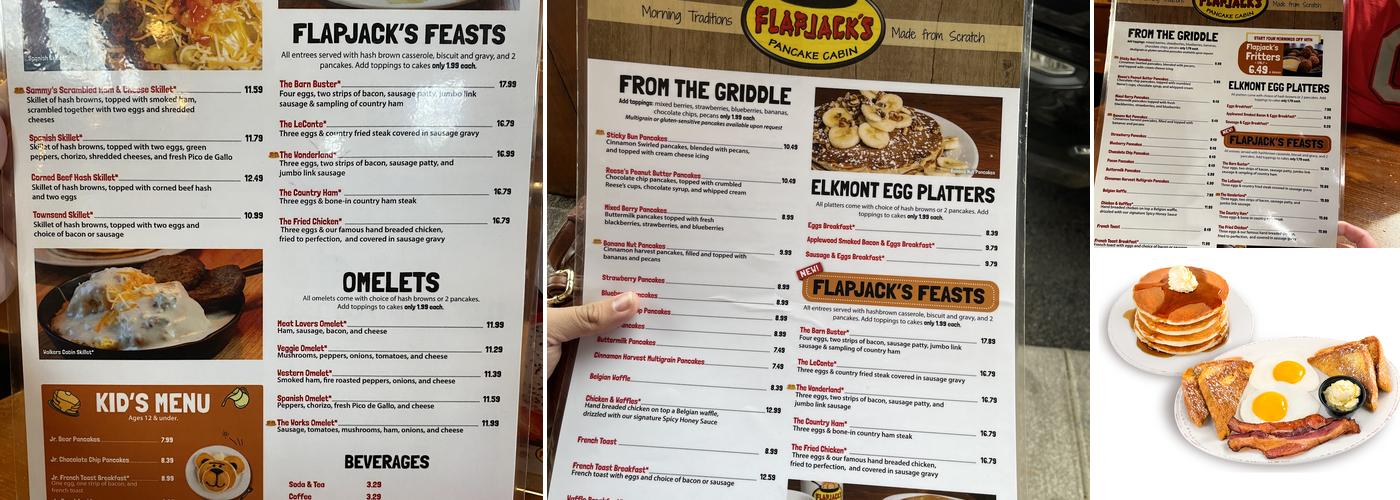 Flapjack's Pancake Cabin Menu
