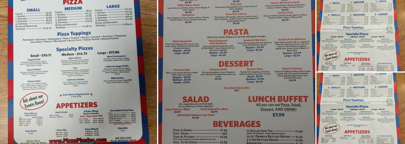 Pizza Plus Menu