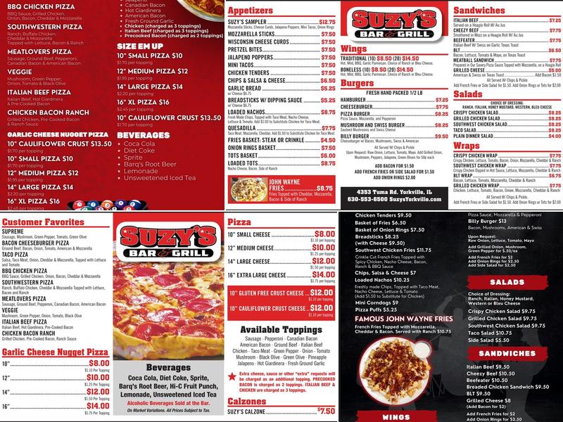 Suzy's Bar & Grill Menu