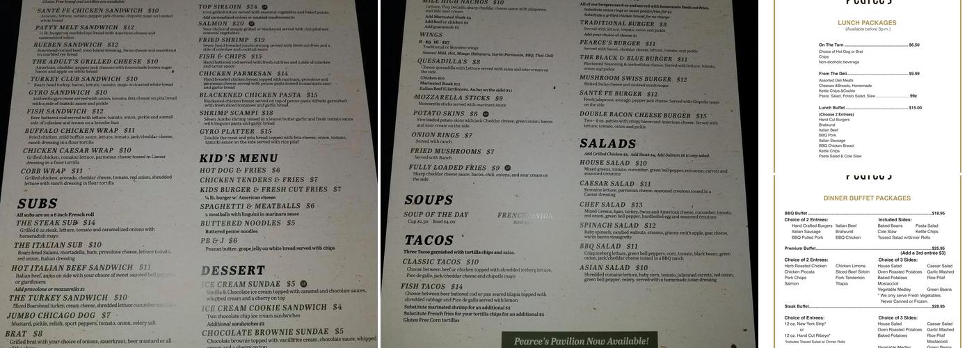 Pearce's Pub & Banquets Menu