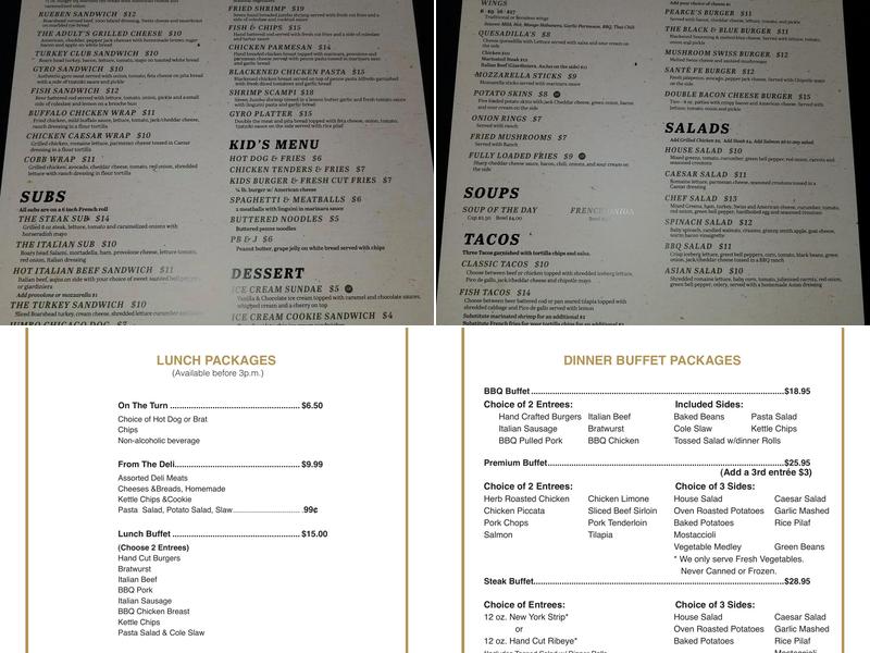Pearce's Pub & Banquets Menu