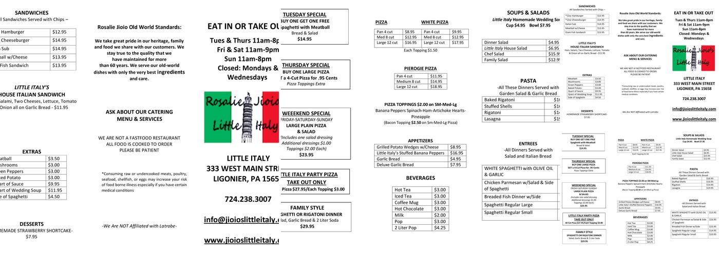Rosalie Jioio's Little Italy Menu