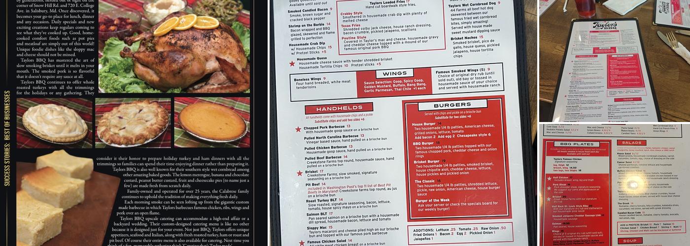 Taylor's BBQ Menu