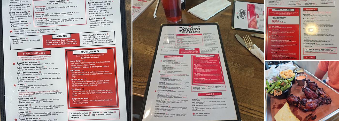 Taylor's BBQ Menu