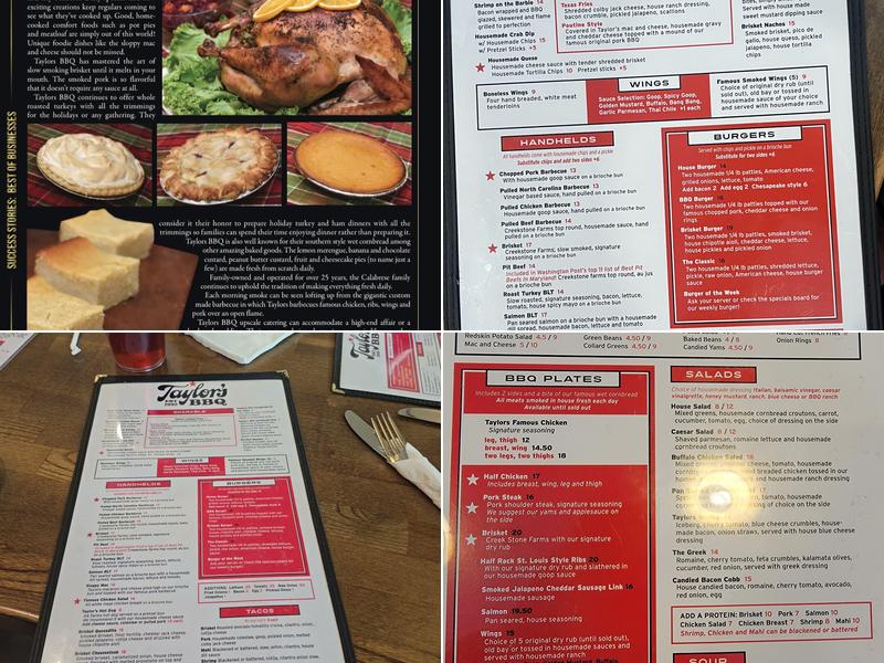 Taylor's BBQ Menu