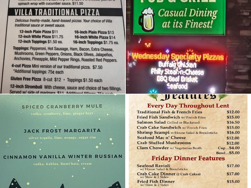 Villa Pub & Grill Menu