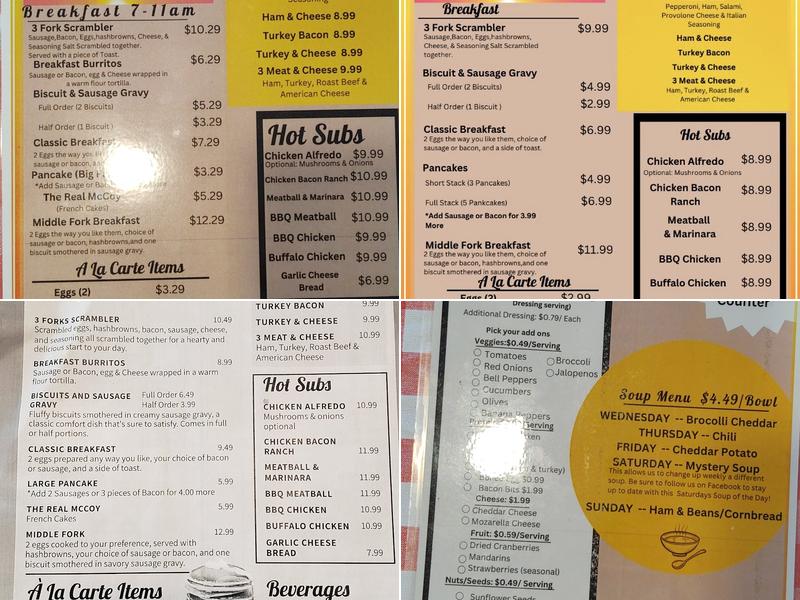 Three Forks Cafe and Home Cookin Menu