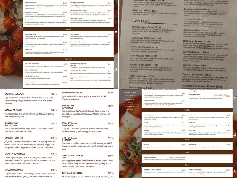 Pasta D'Arte Trattoria Italiana Menu