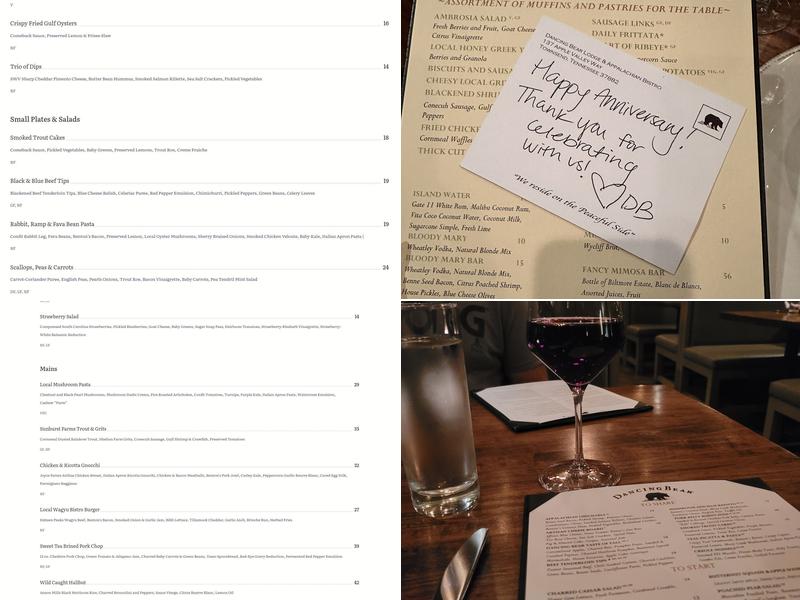 Dancing Bear Appalachian Bistro Menu