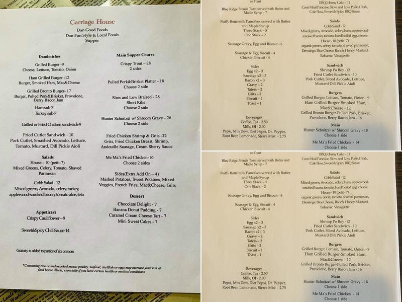 Dan Good Foods at the Carriage House Menu