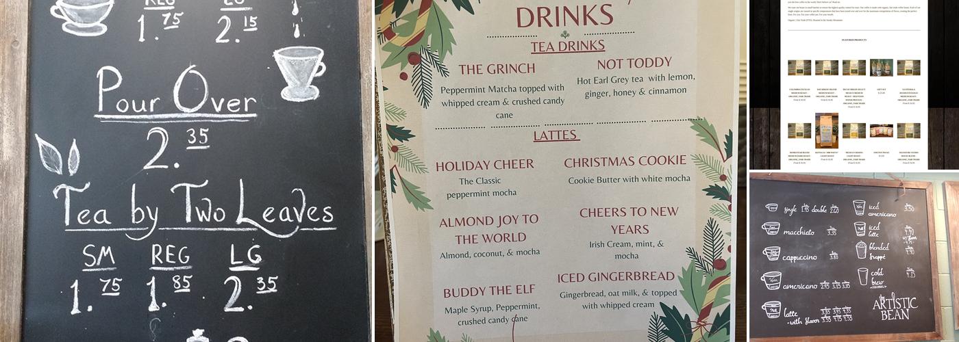 The Artistic Bean Menu