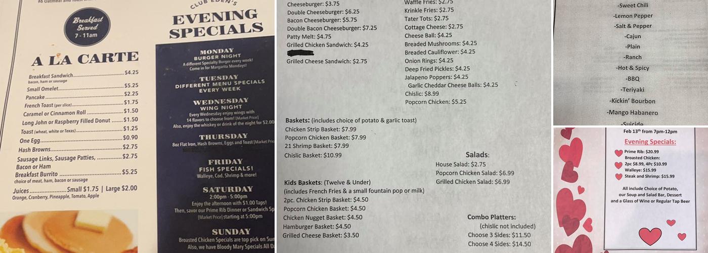 Club Eden Eden Cafe Menu