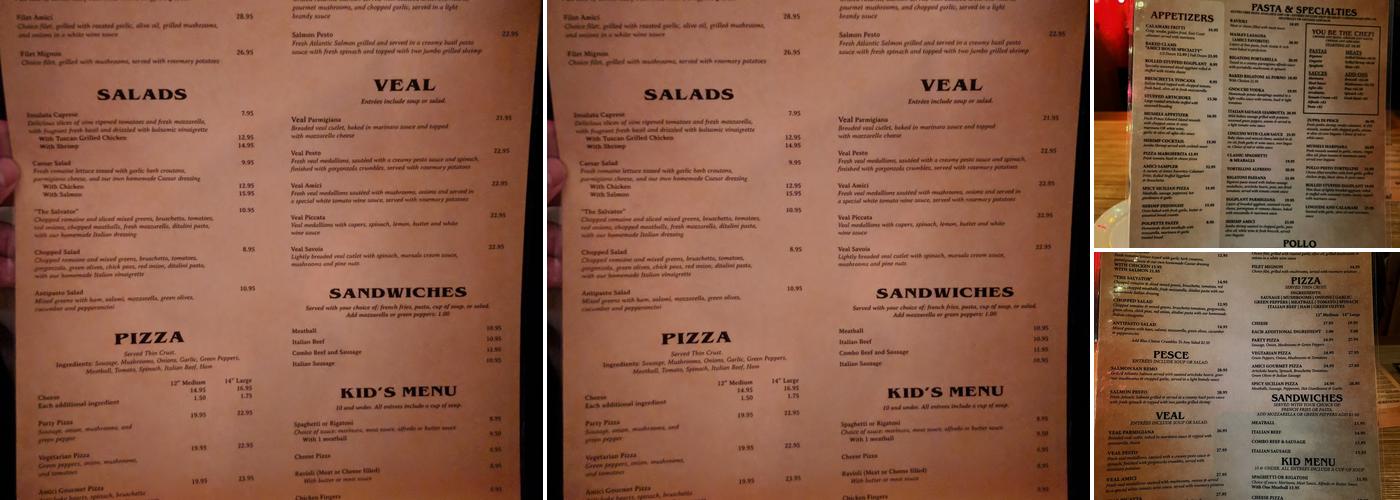 Amici Ristorante Menu