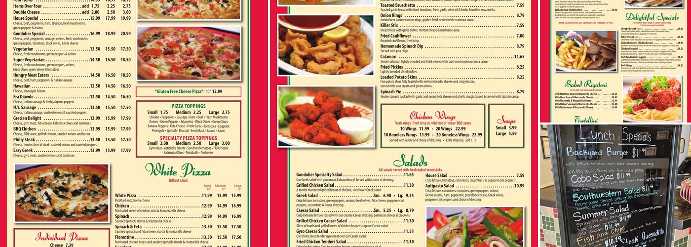 Gondolier Menu