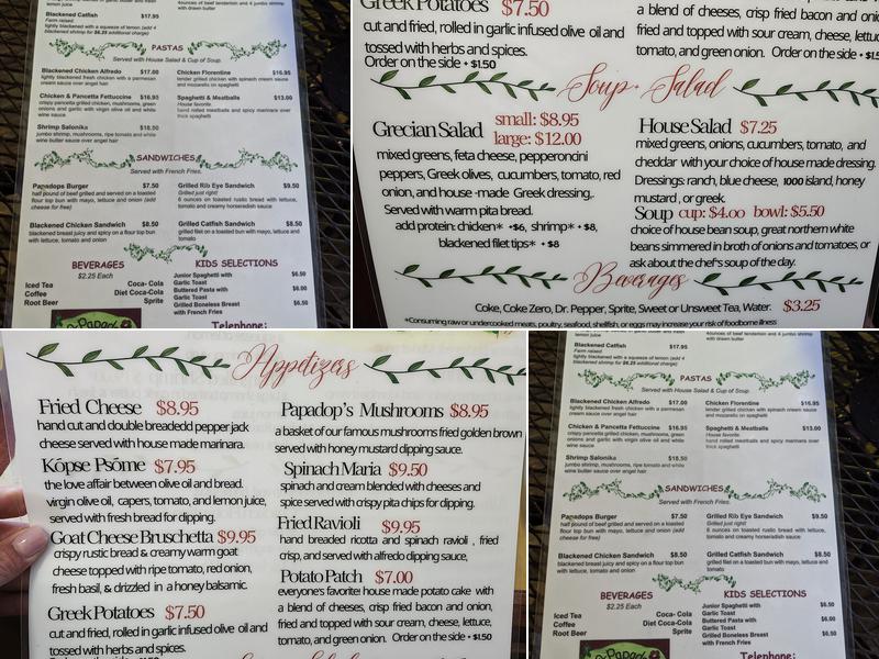 C J Papadops Menu