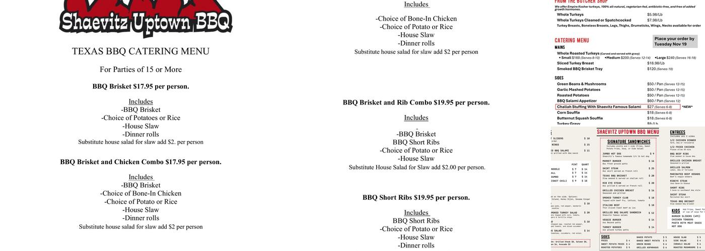 Shaevitz Uptown BBQ Menu