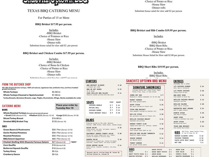Shaevitz Uptown BBQ Menu