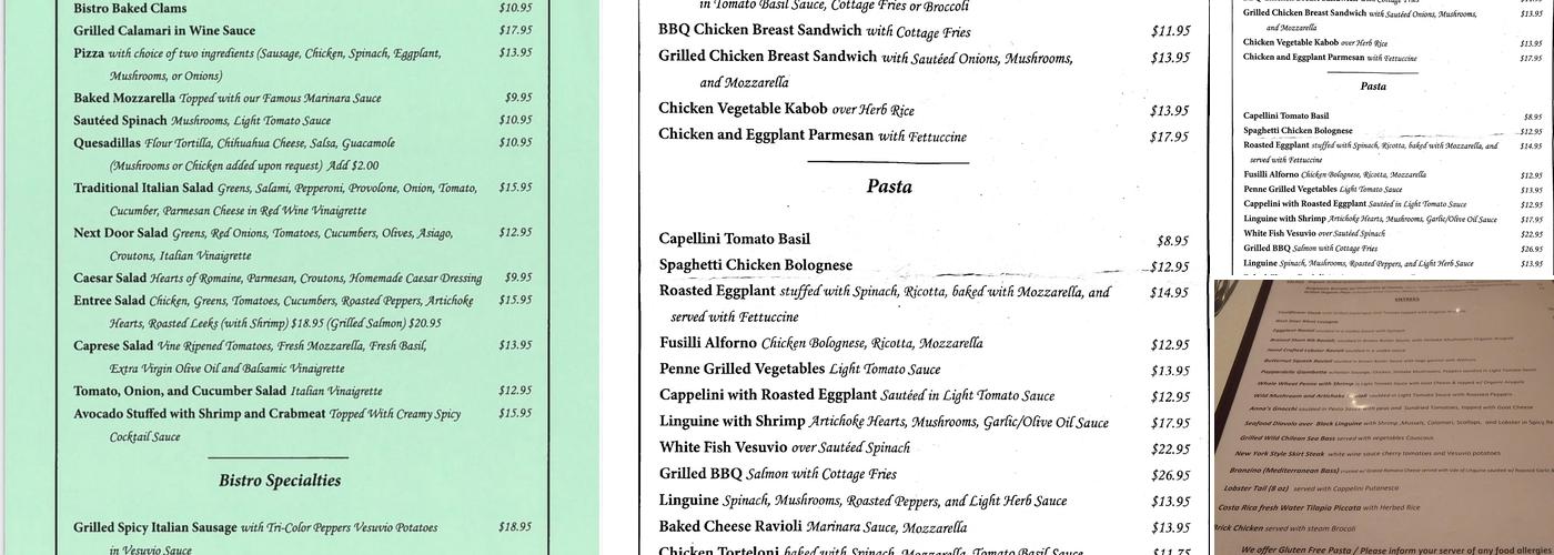 Next Door Bistro Menu