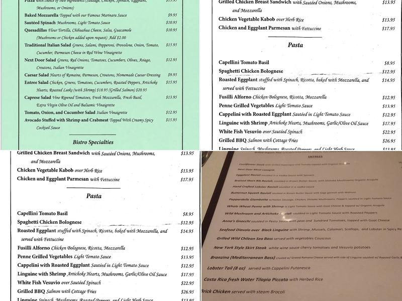 Next Door Bistro Menu