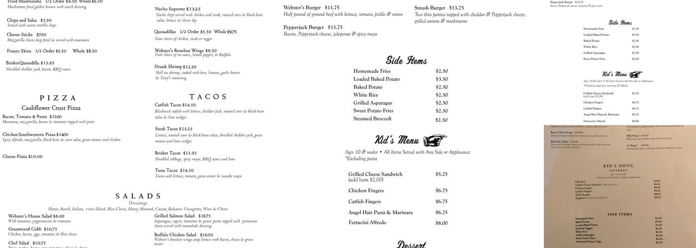 Webster's Menu