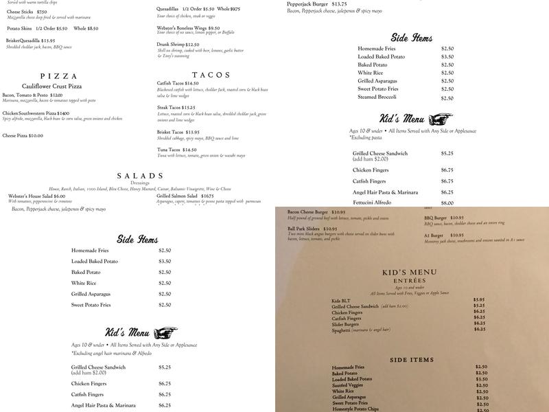 Webster's Menu