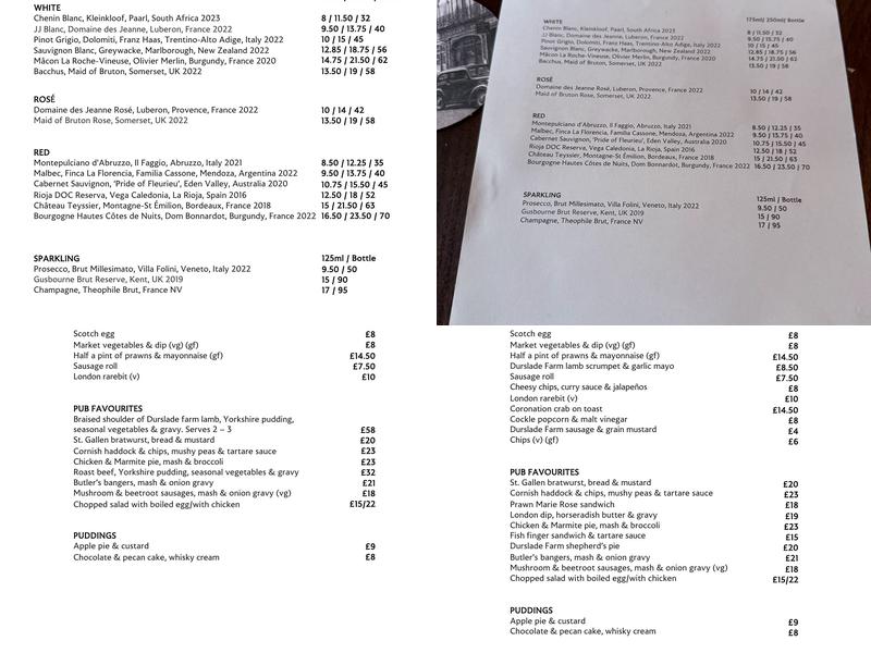 The Audley Public House Menu