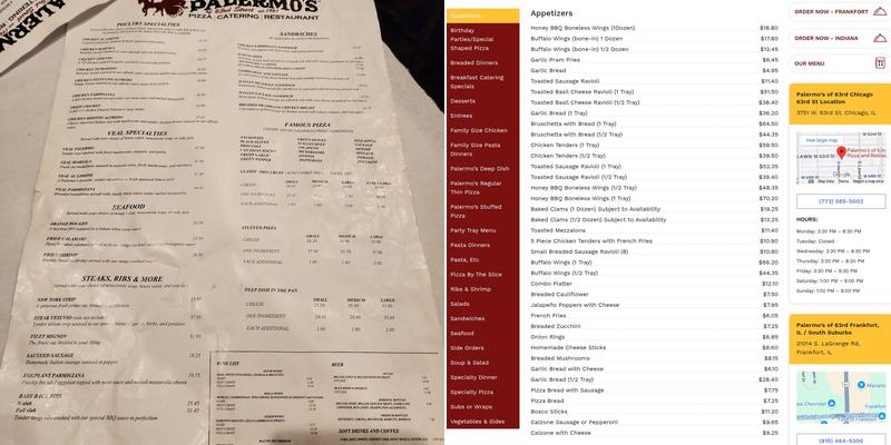 Palermo's of 63rd Pizza and Restaurant Menu