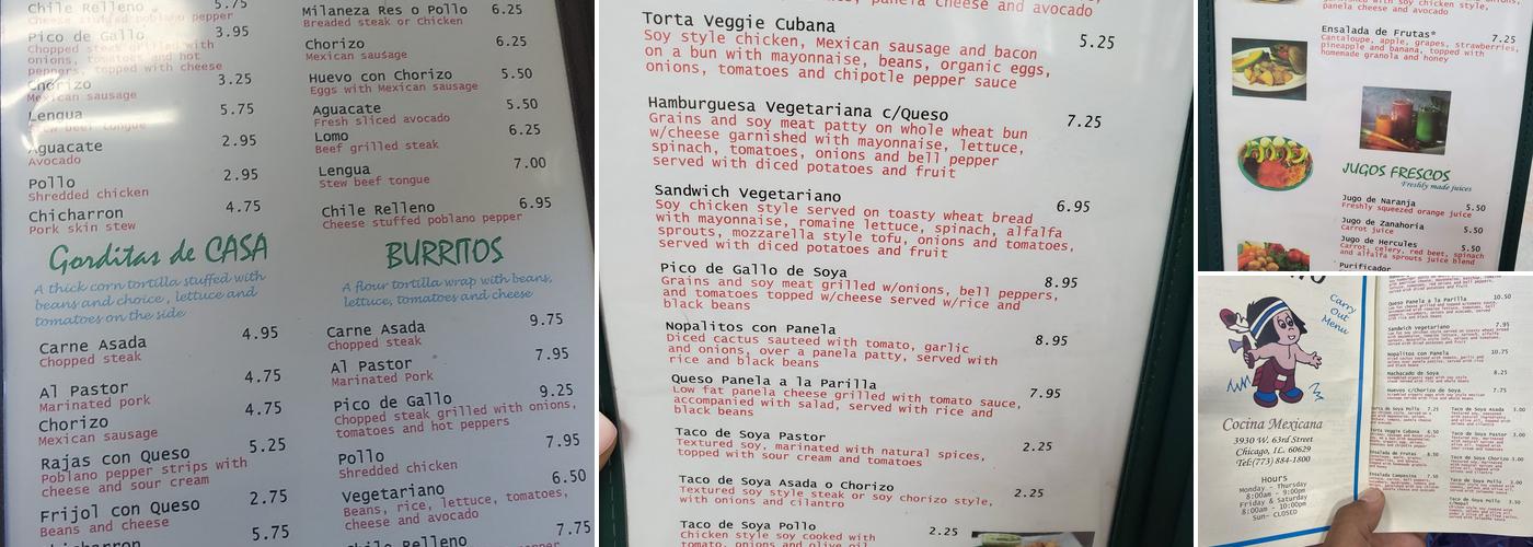 El Indio Cocina Mexicana Menu